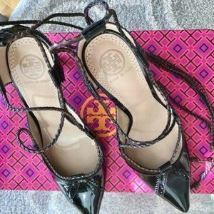 Tory Burch Black Patent Lace Pumps 7.5